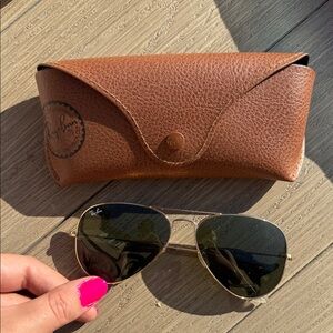 Ray-Ban Gold Aviator Sunglasses with Brown Case